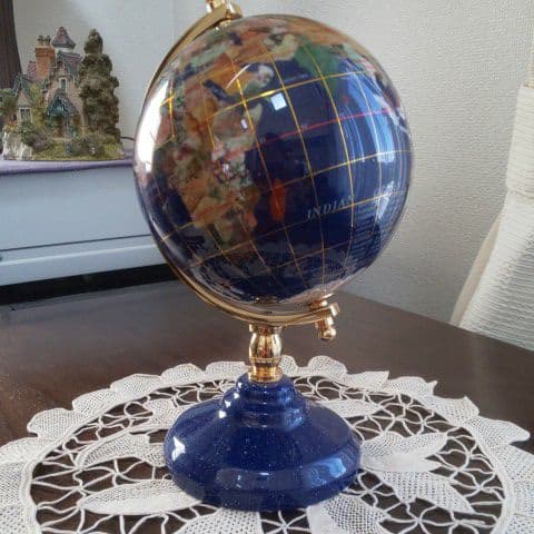 宝石地球儀　ラピスラズリー　高さ20cm