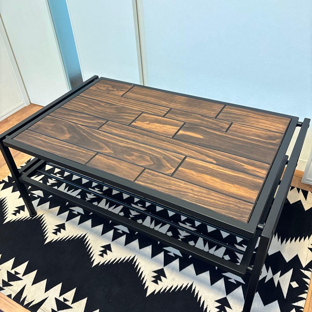 男前　無骨インダストリアル　センターテーブル　天然木の天板