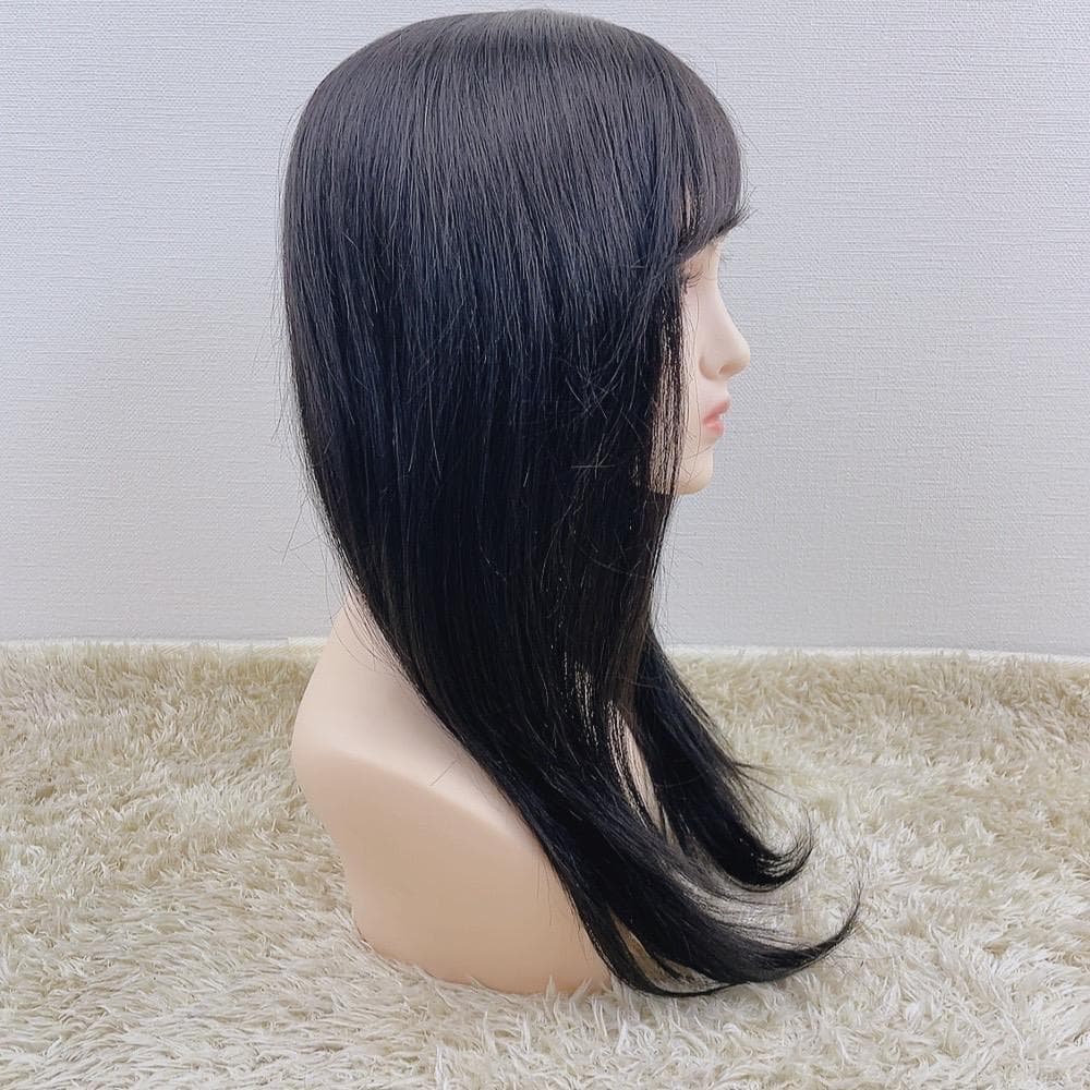 人毛100% フルウィッグ 医療用 ロング ストレート ブラック 黒髪 手縫い