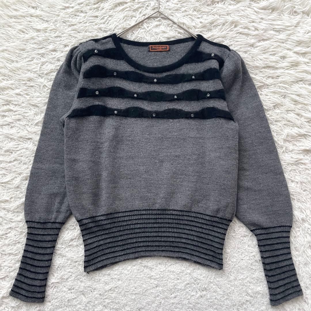 YVES SAINT LAURENT アンゴラ混　ビーズ　長袖　ニット　セーター