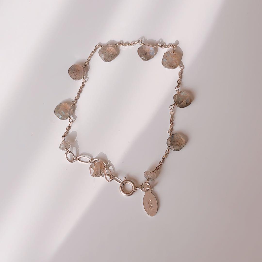 アガットラブラドライトシルバーブレスレット美品