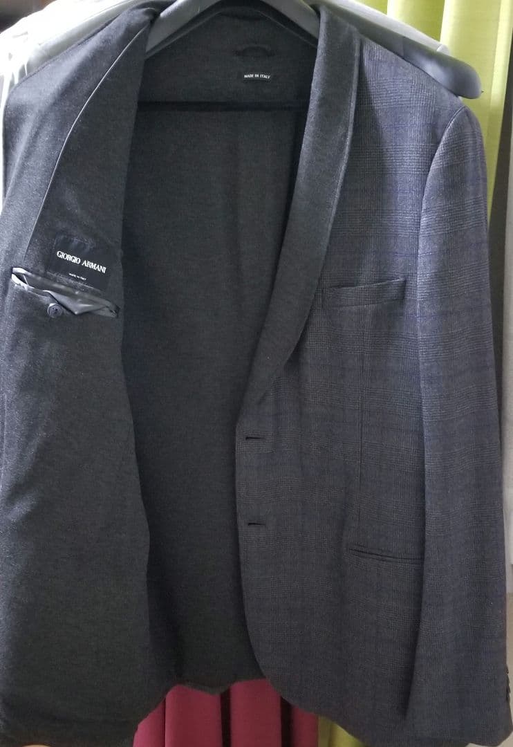 ジョルジオアルマーニ　メンズジャケット　ショールカラー　グレーチェック柄　60