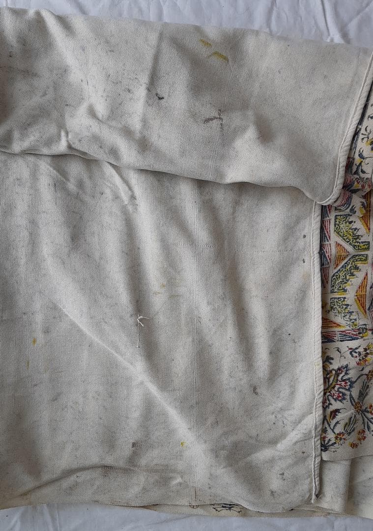 大きな綿布にペルシャの多様な花を捺染、ヴィンテージ・カラム・カーリ　残された花々