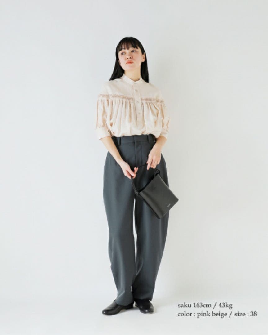 未使用に近い サイ 25SS リネンキャンブリック タックハーフスリーブブラウス