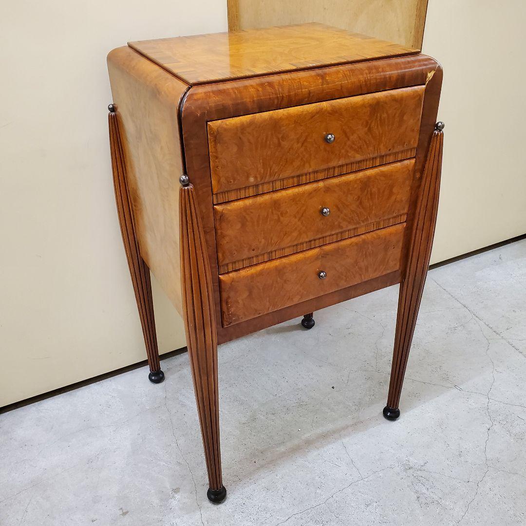 バール材 サイドテーブル 3引き出し