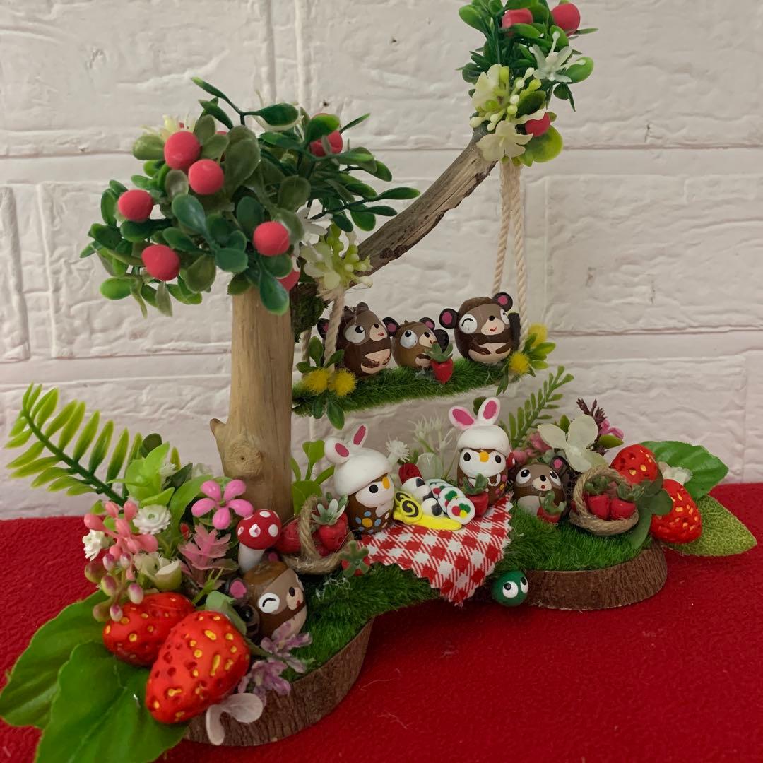 どんぐりアート♡たぬきちゃん壁掛けオブジェ　お花見おオブジェ　ミニ6個♡