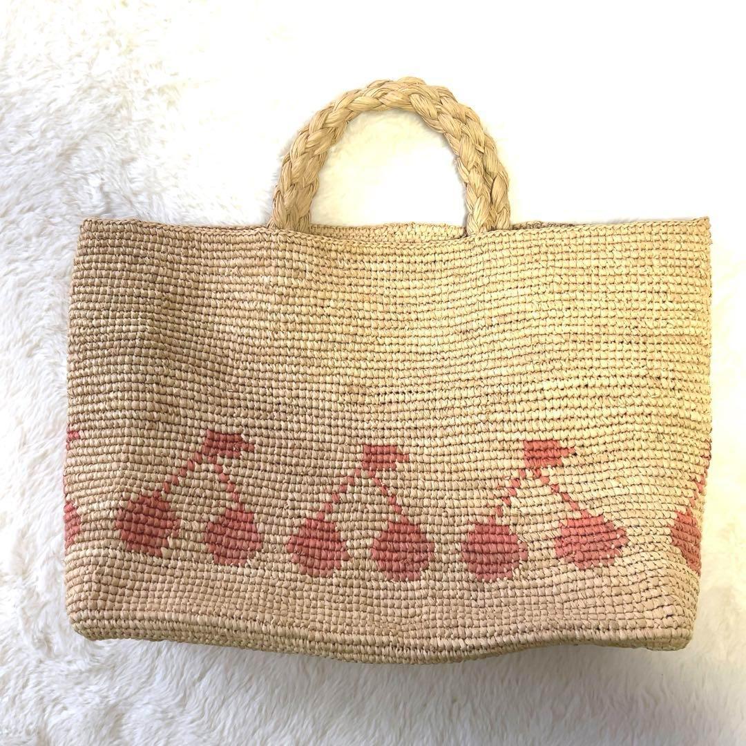 未使用タグ＊ bonpoint ボンポワン かごバッグ さくらんぼ柄