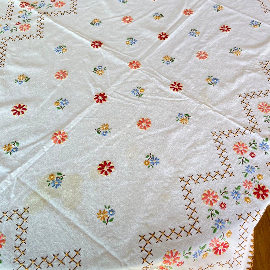 アンティーク 刺繍 テーブルクロス　フランス製　大判