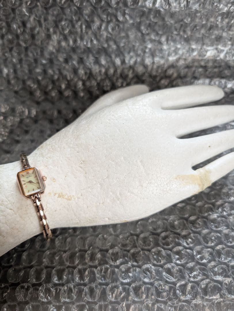 agete アガットK18GP ジュエリーローズゴールド スクエア 腕時計