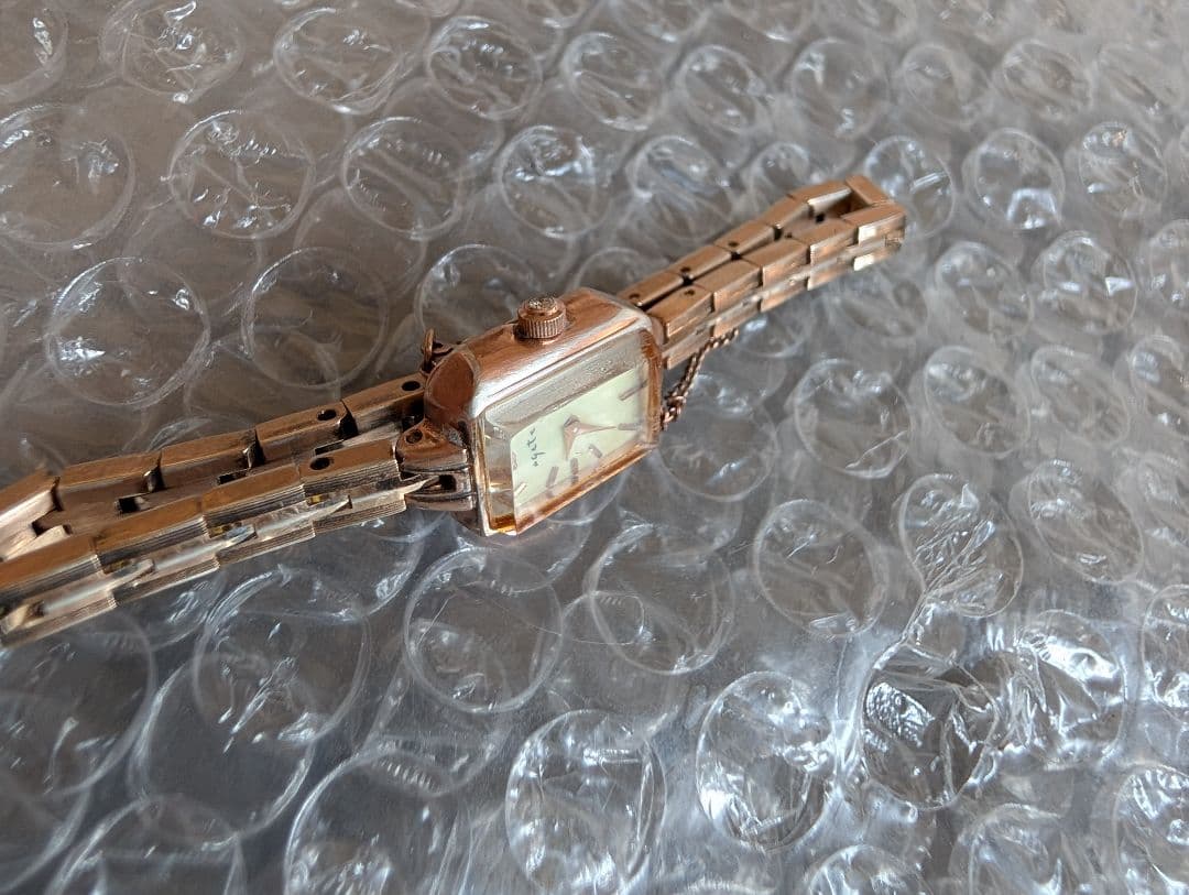 agete アガットK18GP ジュエリーローズゴールド スクエア 腕時計