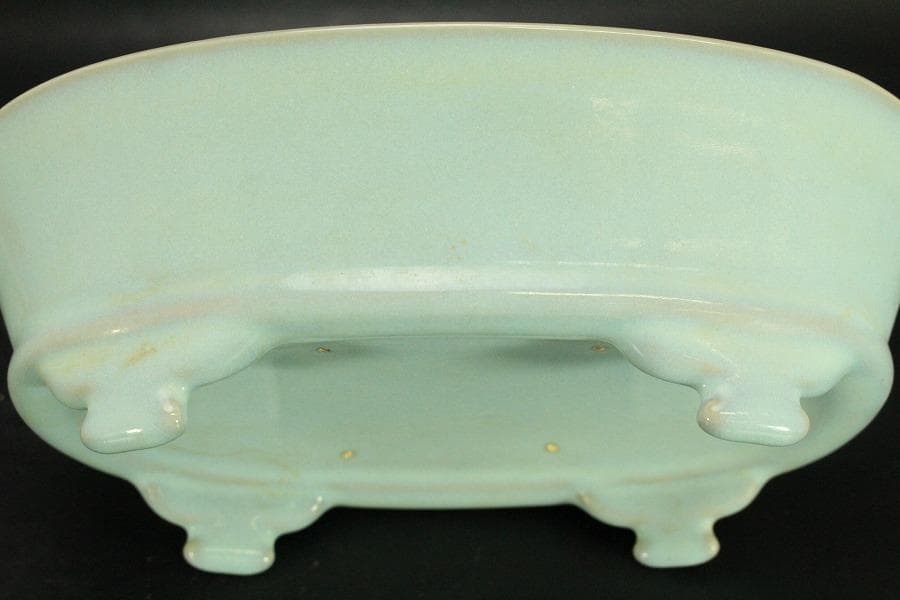 中国美術 青釉 楕円形 盤 水盤 洗 23.3cmx16.7cm(LC315)