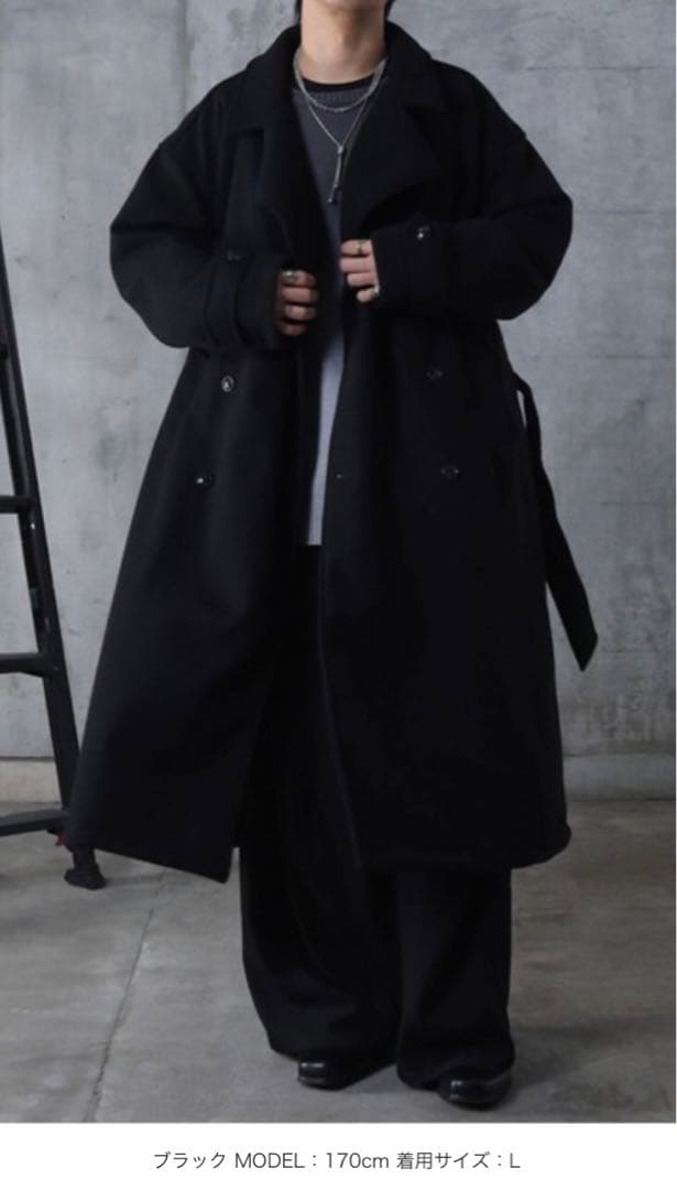 confirm ZOZOで人気　黒　オーバーサイズ　ロングトレンチコート　ウール