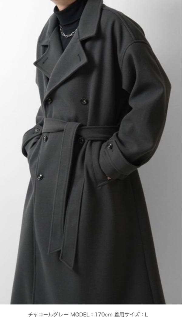 confirm ZOZOで人気　黒　オーバーサイズ　ロングトレンチコート　ウール