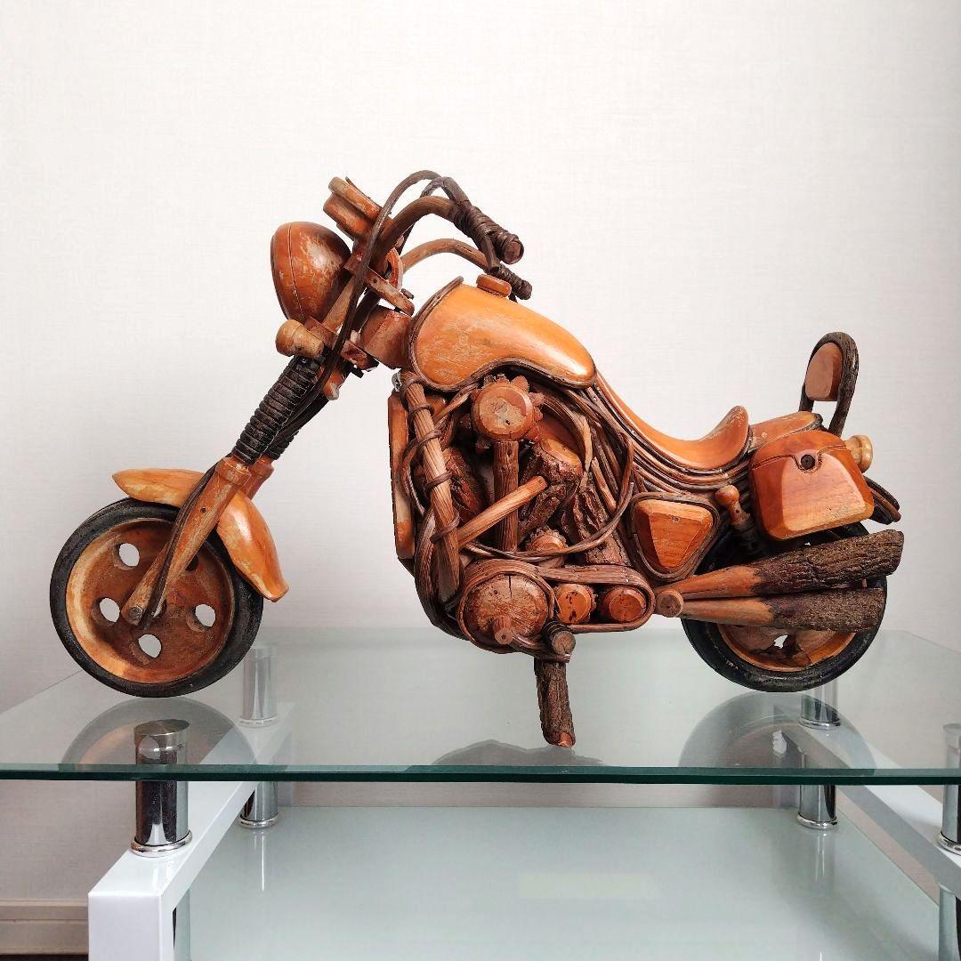レア！ヴィンテージ 天然木 木製 大型 インテリアバイク模型 木彫り レトロ