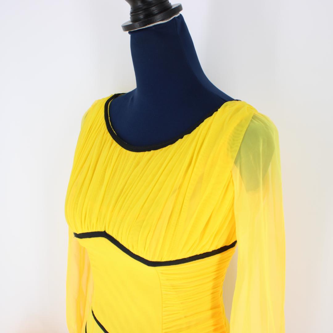 【美品 日本製社交ダンス衣装】ワンピース ドレス サン・ヨシムラ イエロー 黒