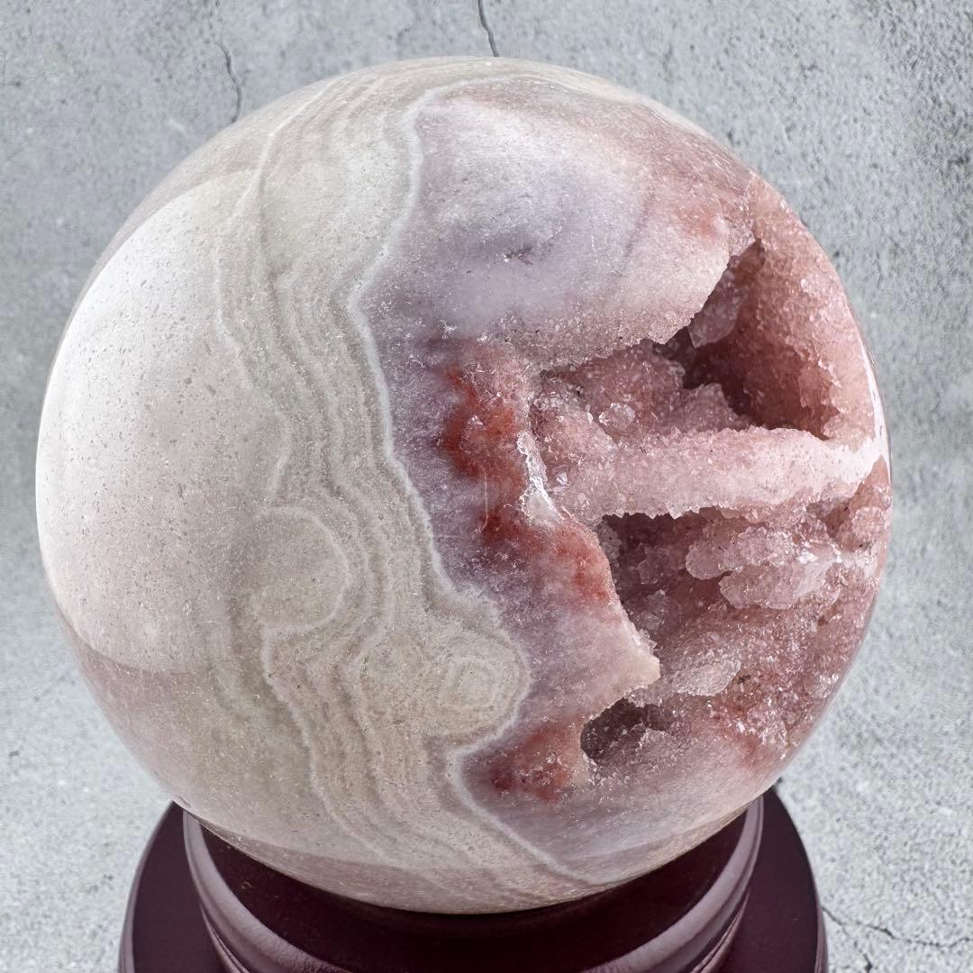 M-48天然ピンクアメジスト特大スフィア ドゥルージー晶洞 丸玉 3.16kg