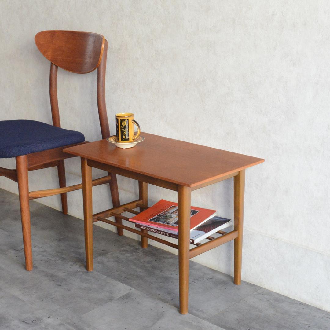 デンマーク 北欧ヴィンテージ チーク サイドテーブル ラダー棚付 北欧家具