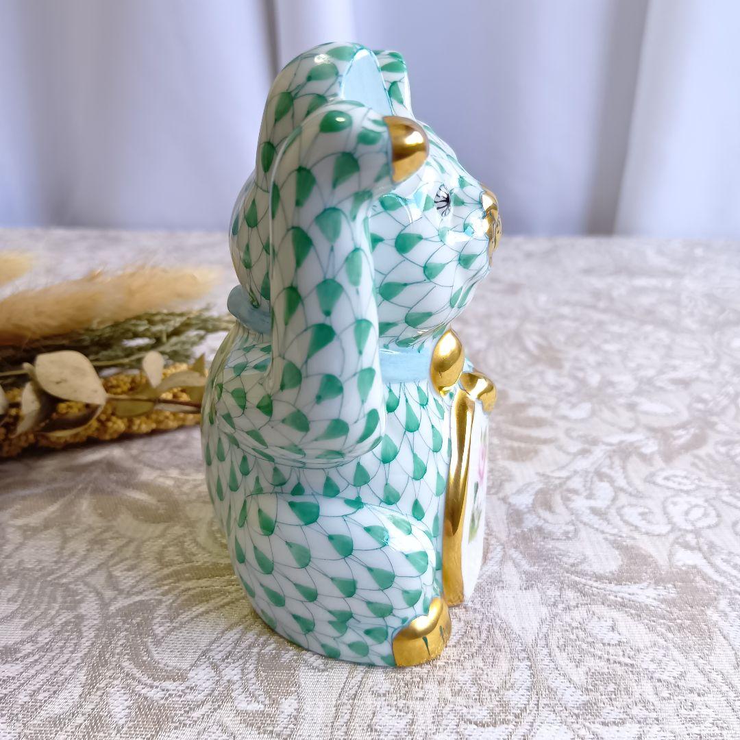 ヘレンド Herend 招き猫 ウィーンのバラ 開運 猫 縁起 風水 希少 美品