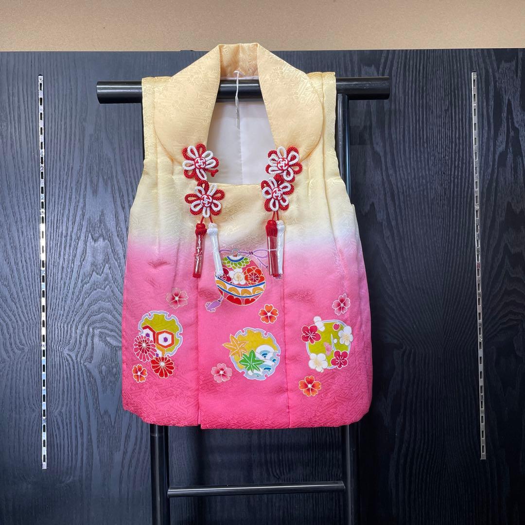 新品 お祝着 ミツ身 被布 正絹 手描き 描黄鈴 日本製 七五三 三歳お祝い