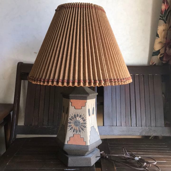 希少品50's～ネイティブアメリカン　アンティークサンドペイント砂絵 卓上ランプ