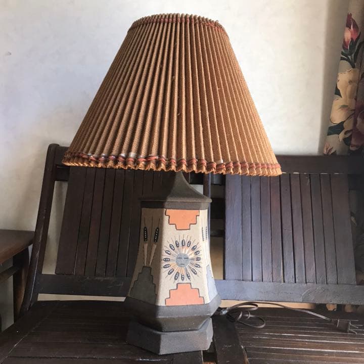 希少品50's～ネイティブアメリカン　アンティークサンドペイント砂絵 卓上ランプ
