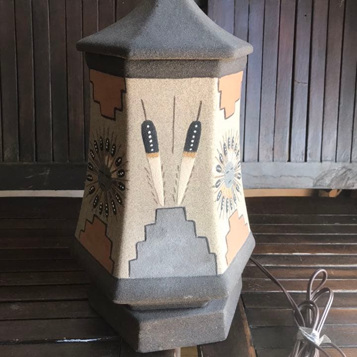 希少品50's～ネイティブアメリカン　アンティークサンドペイント砂絵 卓上ランプ