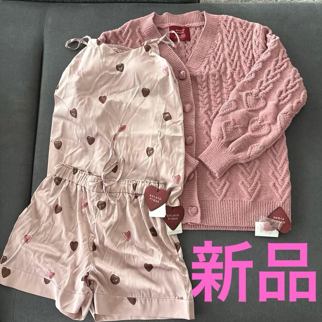 新品未使用　ジェラートピケ　ハート柄ショートパンツとカーディガンセット