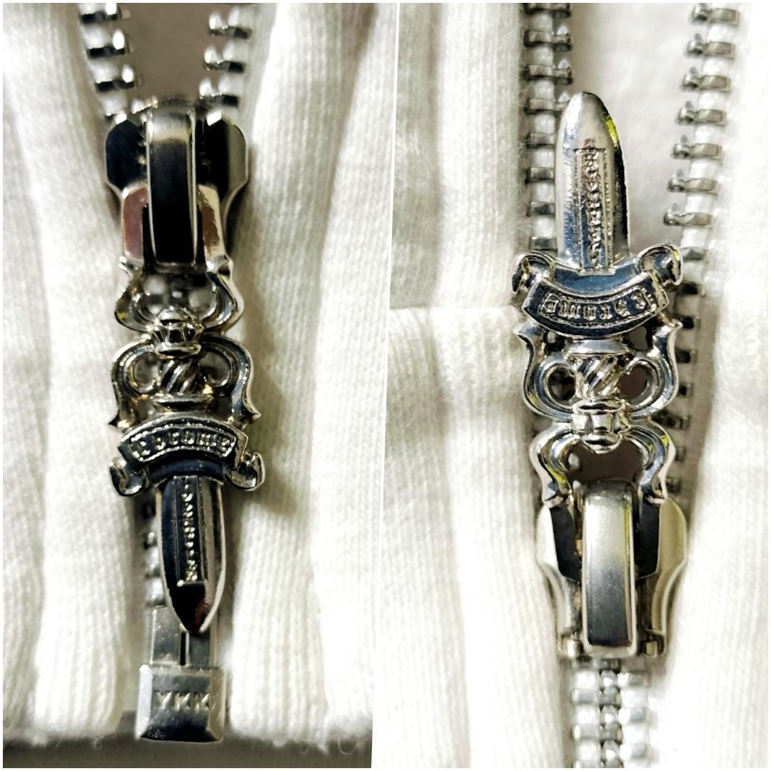 美品†クロムハーツ ダガージップ バックスクロール フルジップパーカー 白 XL