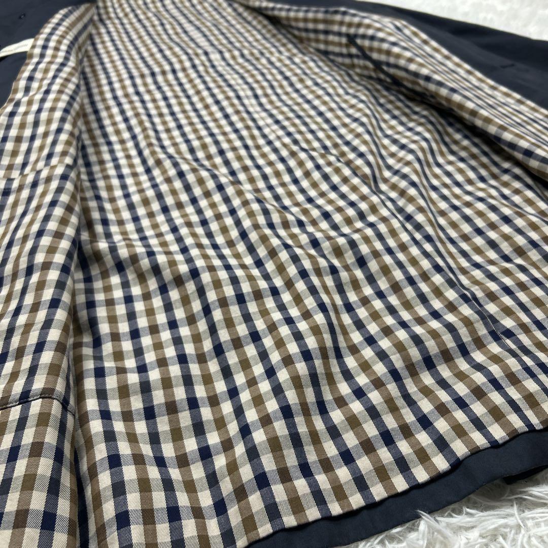 上質　英国製　アクアスキュータム　バルマカーンコート　ネイビー　チェック　比翼