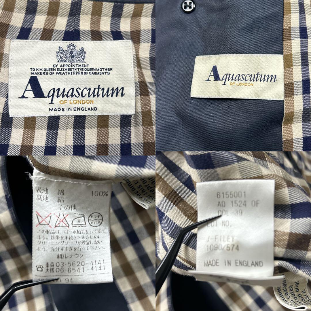 上質　英国製　アクアスキュータム　バルマカーンコート　ネイビー　チェック　比翼