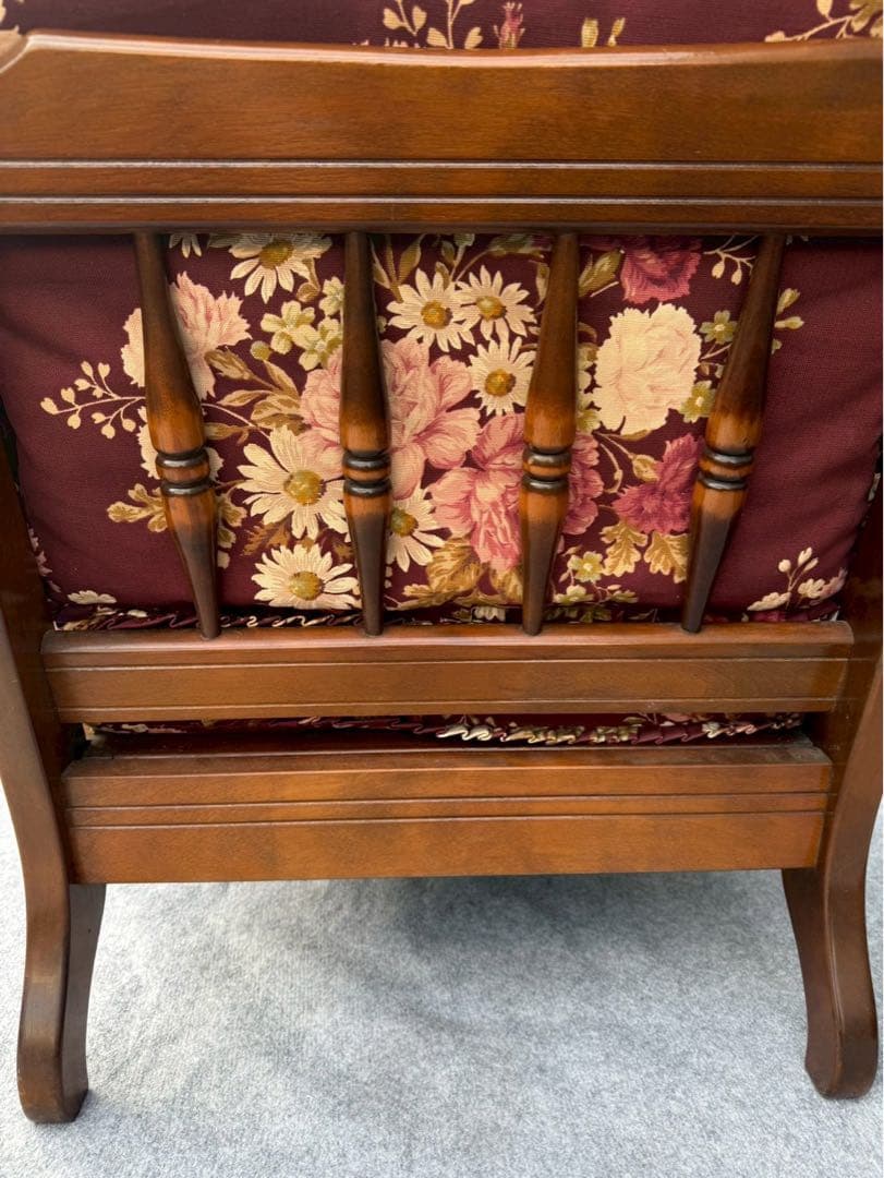 花柄 クッション 木製 アンティーク調 一人掛けチェア カリモク風②