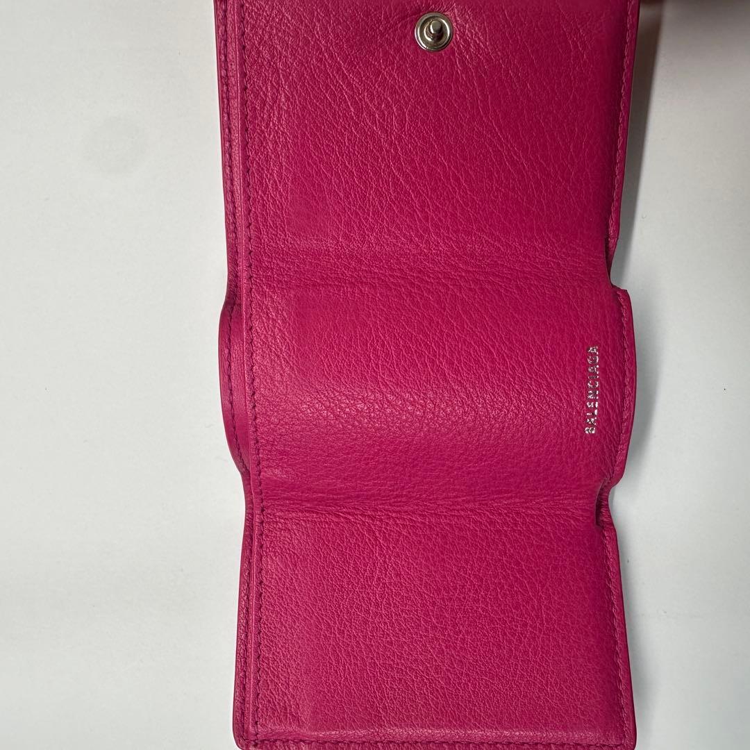 ほぼ未使用　バレンシアガbalenciagaペーパー ミニウォレット三つ折り　桃