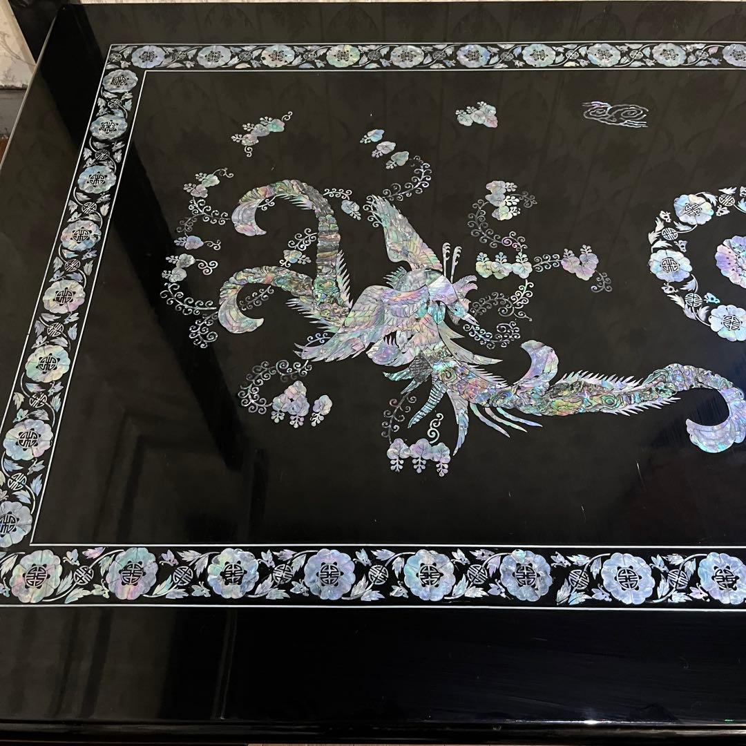 【アンティーク】螺鈿細工 鳳凰文座卓 鳳凰 中国美術 センターテーブル 座卓