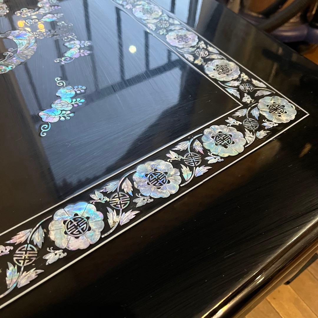 【アンティーク】螺鈿細工 鳳凰文座卓 鳳凰 中国美術 センターテーブル 座卓