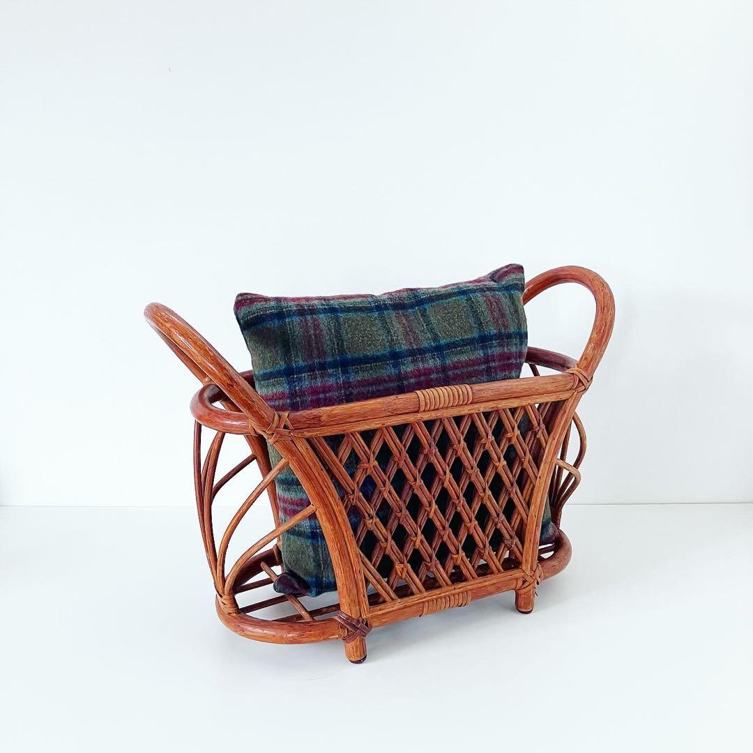 マガジンラック　ラタン　籐　小物入れ　リビング収納　古道具　古家具　ブロカント