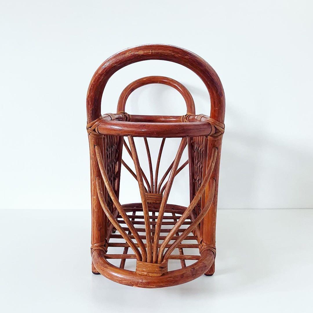 マガジンラック　ラタン　籐　小物入れ　リビング収納　古道具　古家具　ブロカント