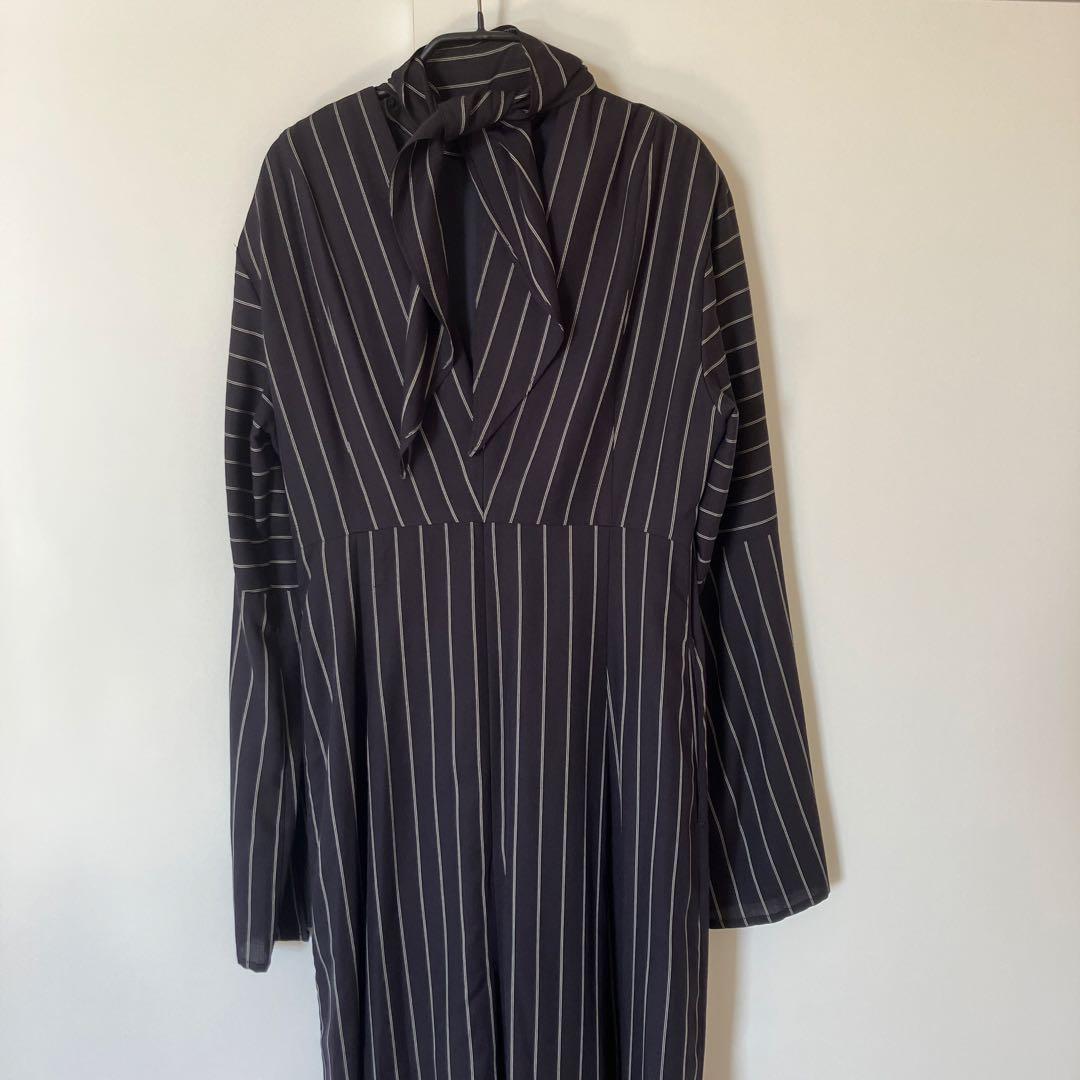 ワンピース CLANE STRIPE TIE ARRANGE FLARE ONEPIECE