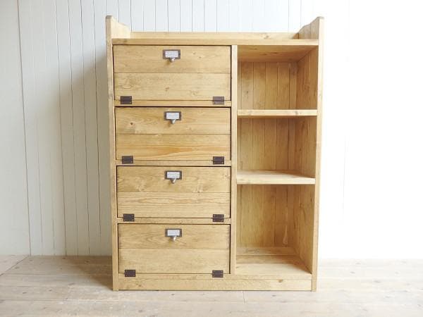 サイズデザインオーダー可！４枚バッタン扉キャビネット●ナチュラルブラウン受注製作