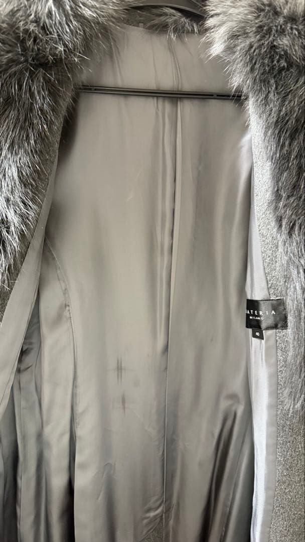 MATERIA ロングコート アンゴラ混 ベルト付 フォックスファー