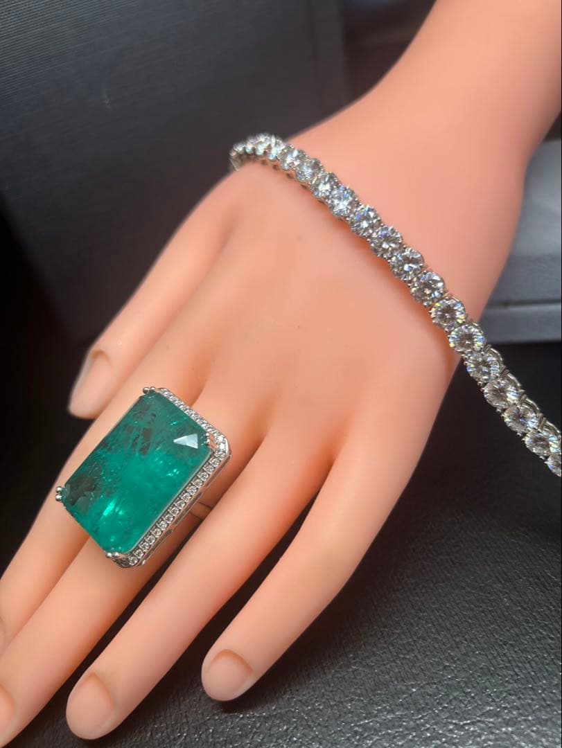 モアサナイト19.2ctテニスブレスレット➕エメクォーツリング13セット