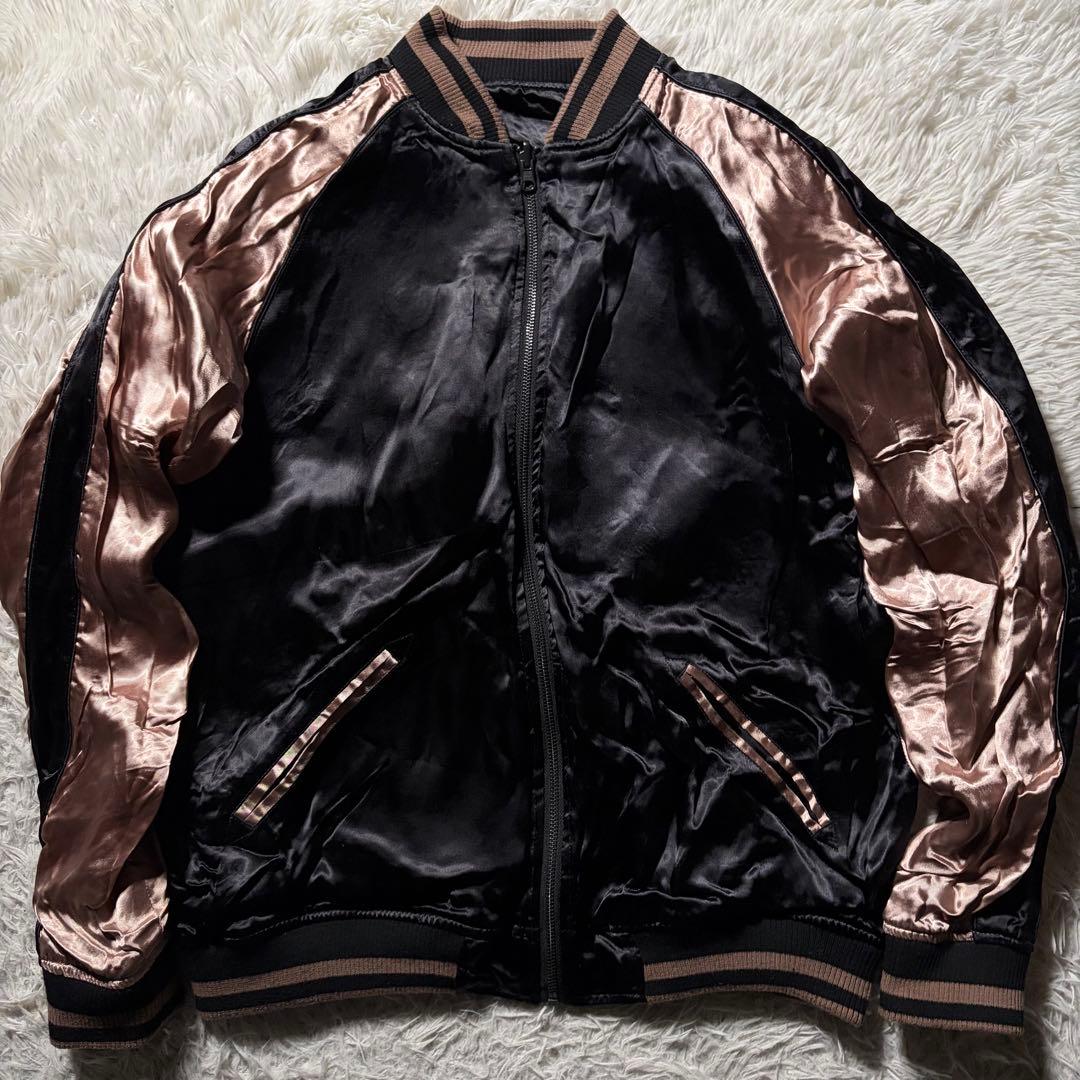 美品/XL■絡繰魂 粋　スカジャン　リバーシブル　豪華刺繍　四神 ブラック