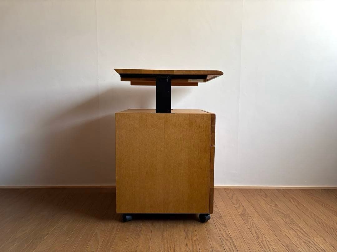 飛騨産業 キャスター付き デスクワゴン ② オーク材 天板昇降式 収納 テーブル