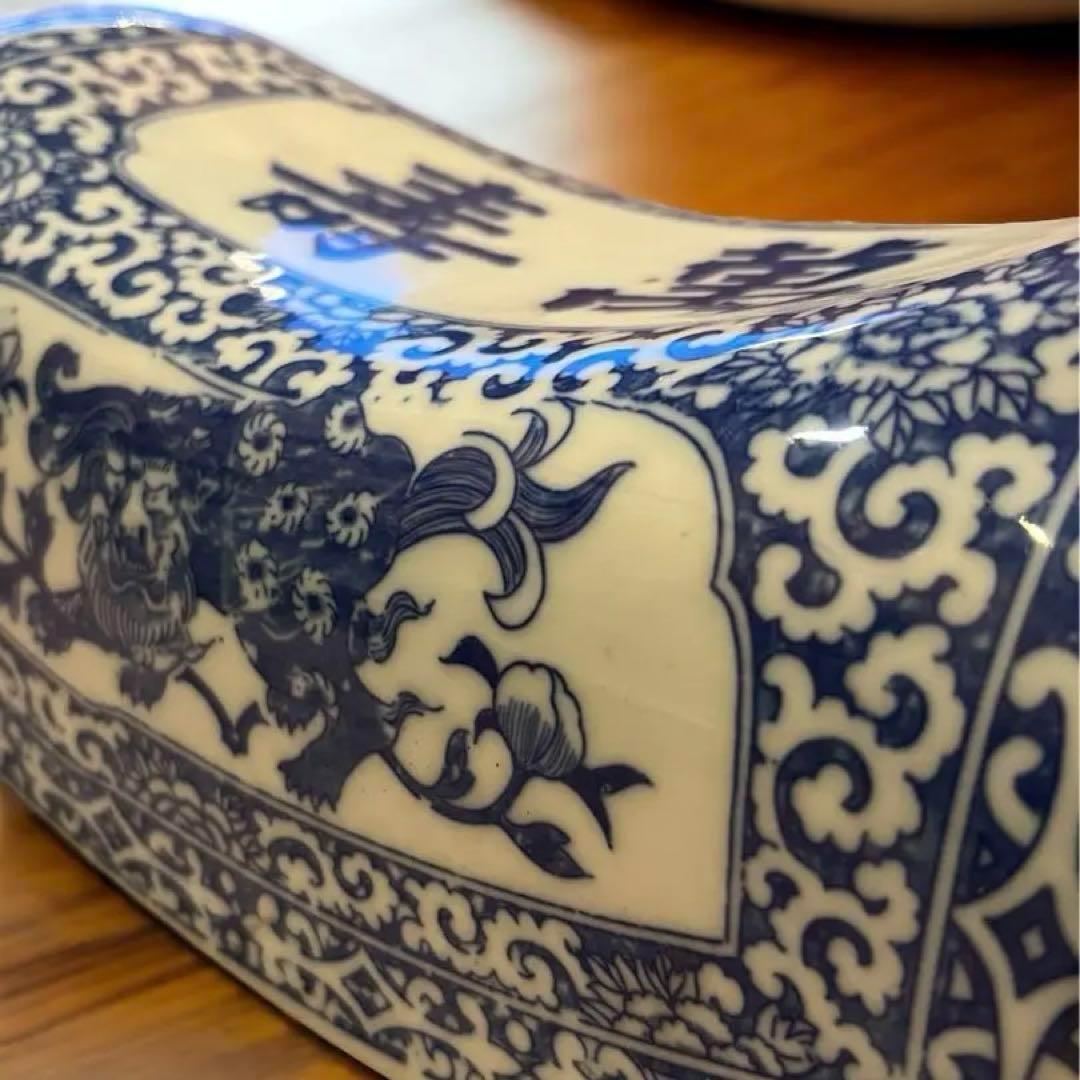 古伊万里 陶枕 陶磁器 枕型置物 染付け 藍色 珍品 骨董 アンティーク まくら