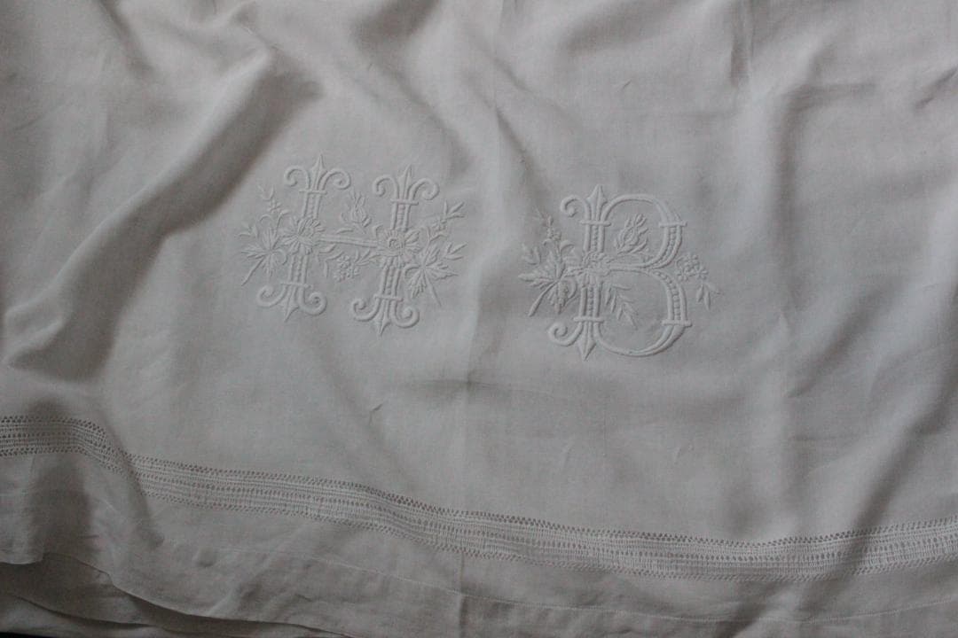 フランスアンティークイニシャルシーツ/モノグラムカバー/MONOGRAM“HB”