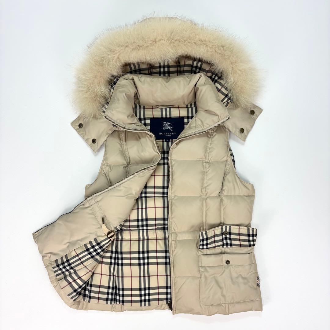 人気✨バーバリーロンドン ダウンベスト ノバチェック ブルーフォックス 36