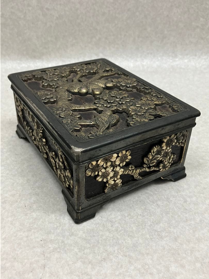 アンティーク　タバコケース　煙草入れ　昭和初期　花鳥図　小箱