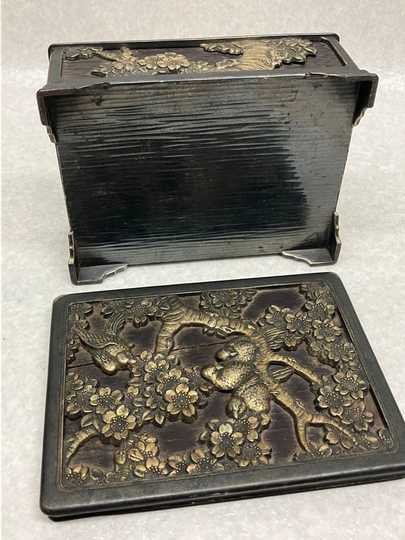 アンティーク　タバコケース　煙草入れ　昭和初期　花鳥図　小箱