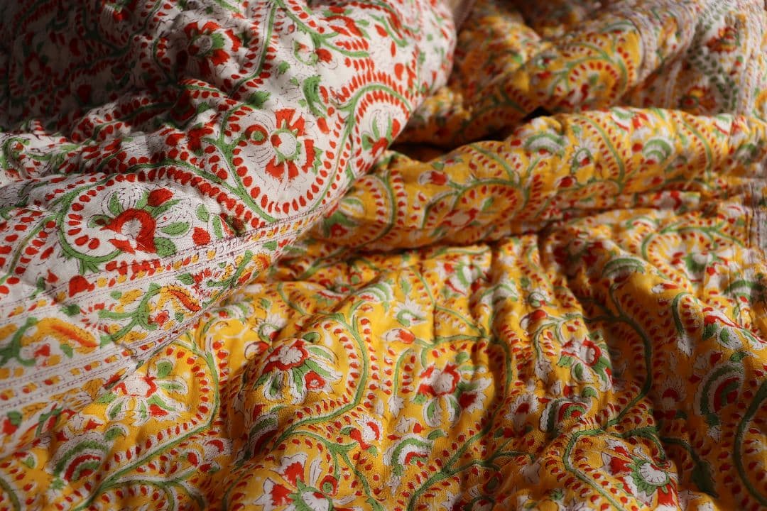 インドキルト布団　ブロックプリント