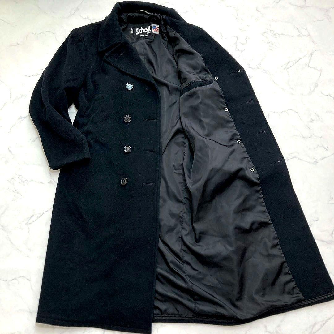 希少 Schott メルトンウール ロングコート ダブルブレスト 40 ブラック