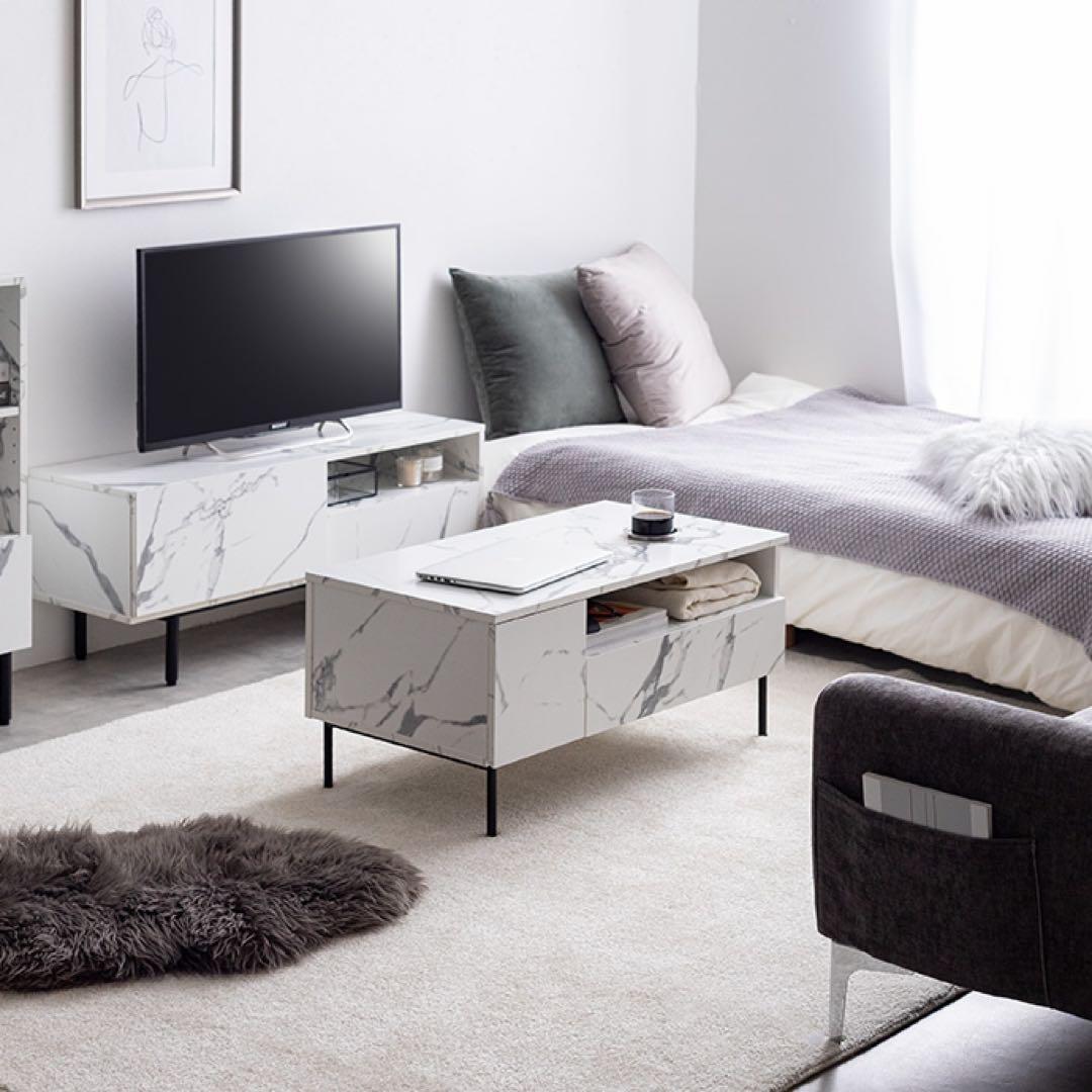 【幅80cm】Ellis 大理石柄 引き出し付き センターテーブル ローテーブル